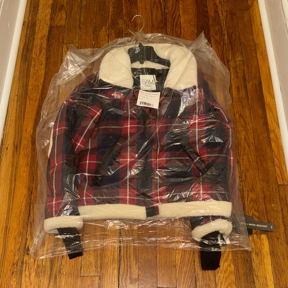 SAM. Women’s  Puffer Jacket - Red and navy blue  Plaid